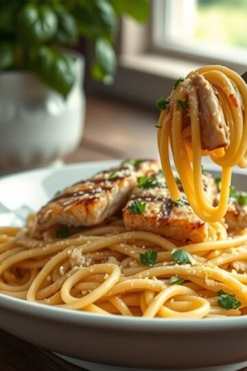 Garlic Parmesan Chicken Pasta (Healthy Dinner Recipe)