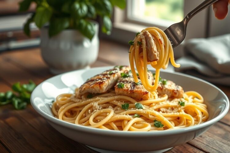 Garlic Parmesan Chicken Pasta (Healthy Dinner Recipe)