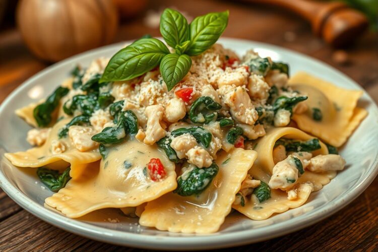 Creamy Chicken Spinach Ravioli