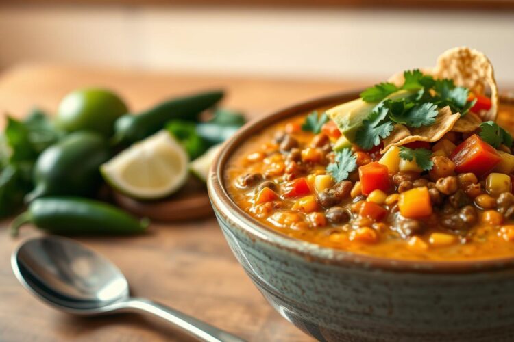 Creamy Vegan Lentil Tortilla Soup