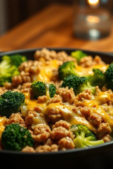 Low Carb Cheesy Ground Turkey & Broccoli Skillet
