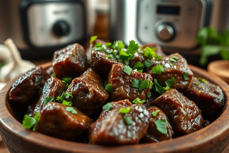 High Protein Slow Cooker Garlic Butter Beef Bites