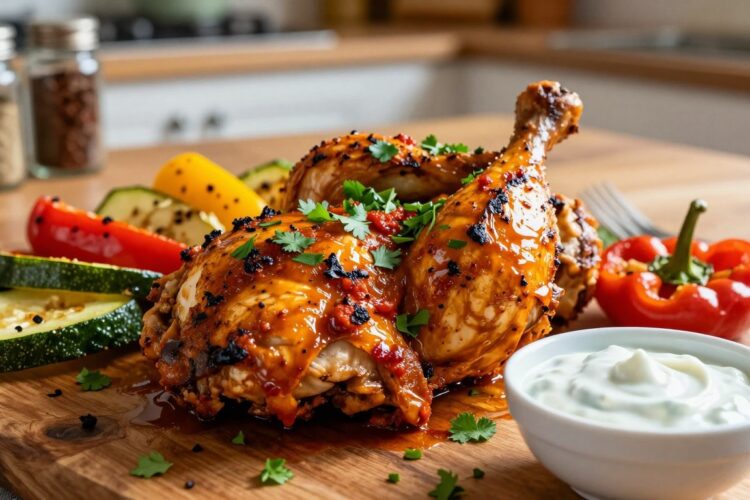 Keto Harissa Roasted Chicken with Garlic Yogurt Sauce
