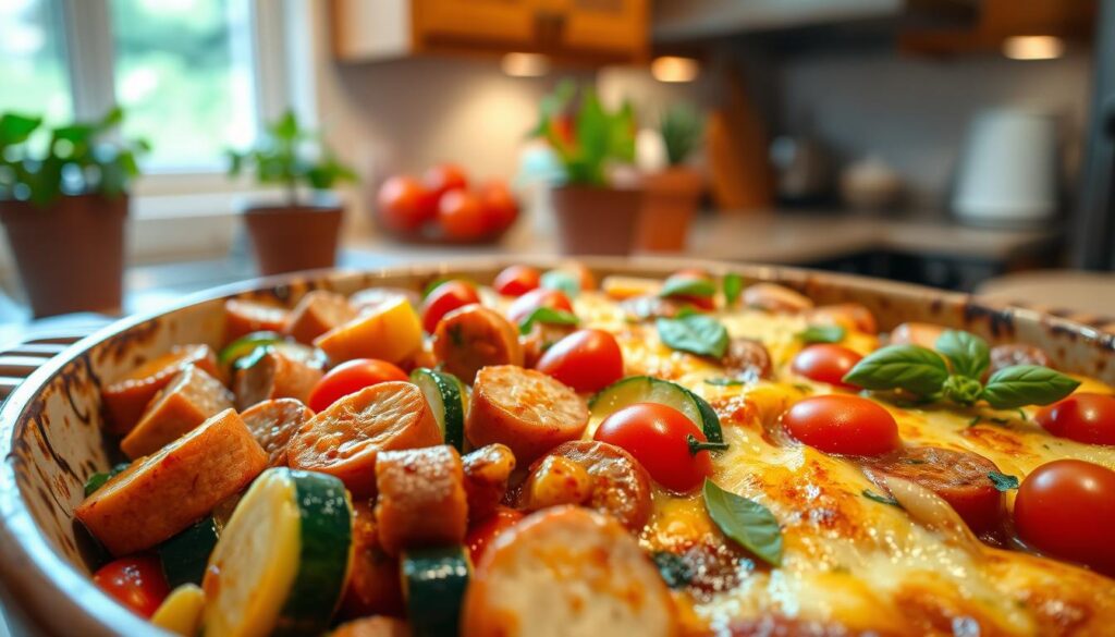 Easy low carb Italian sausage and zucchini bake