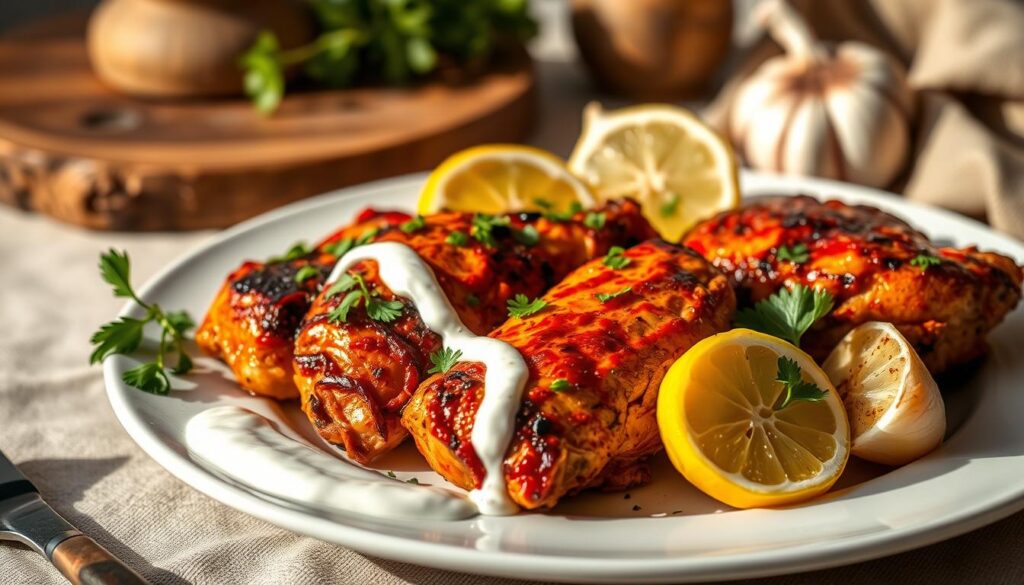 Keto harissa roasted chicken with garlic yogurt sauce