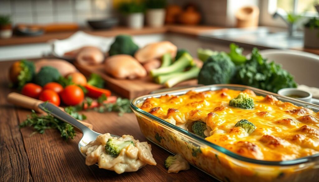 Low carb high protein creamy chicken and broccoli casserole