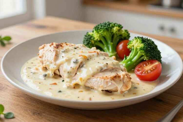 Rich Low Carb Creamy Chicken with Broccoli & Tomatoes