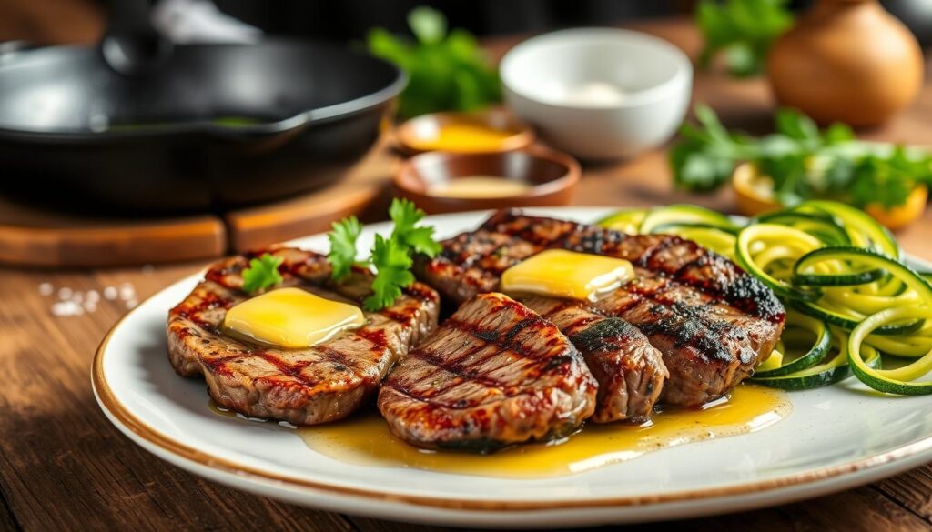 garlic butter steak and zucchini quick low carb meal